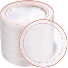 Assiettes en plastique transparent or rose 15,9 cm (6,25 pouces), lot de 100.