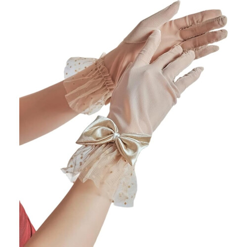 Women's lace tulle mesh gloves, formal solid-color evening