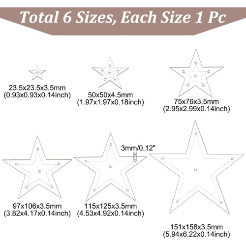 Clear Acrylic Star Sewing Templates 6-Pcs 6 Sizes 1