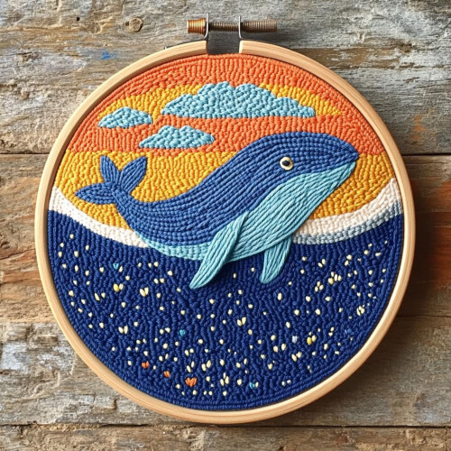Punch Needle Kit Cartoon Whale - Anfänger-Stickset