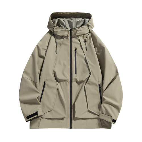 Giacca antivento impermeabile da uomo con cappuccio e tasche, 1