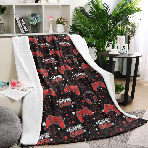 Red Game Controller Pattern Flannel Throw Blanket 40x50