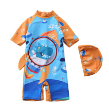 Dinosaur Long Sleeve Hooded Rash Guard Swimsuit for Boys 2-3Y, Light Blue – Compatible with Sun & Water Protection