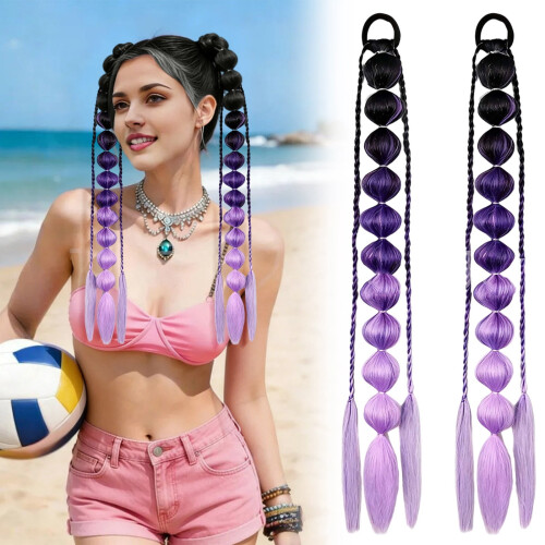 Hand-woven braids and ponytail with three-color gradient
