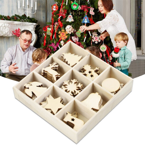 Décorations de Noël en bois brut (72 pièces)