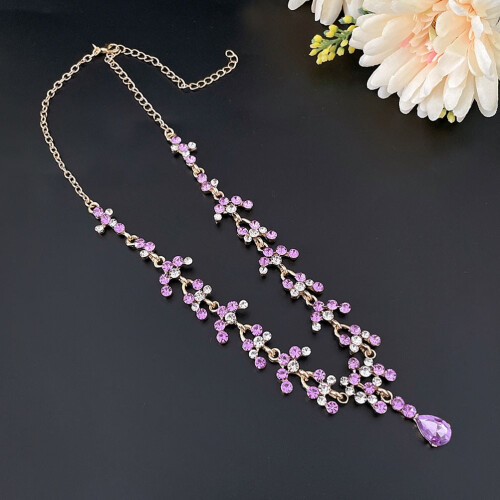 Conjunto de colar e brincos violeta com strass (1 conjunto) 2