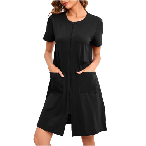 Women's Lightweight Winter Robe with Pockets Black XL