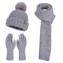 Women's Blend Winter 3 Piece Set Warm Beanie Scarf Gloves Cold Proof Ear Protection Soft Knitted Headscarf Hand Warmers for Cold Weather Daily Wear