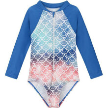 Girls long sleeve rash guard swimsuit with zipper