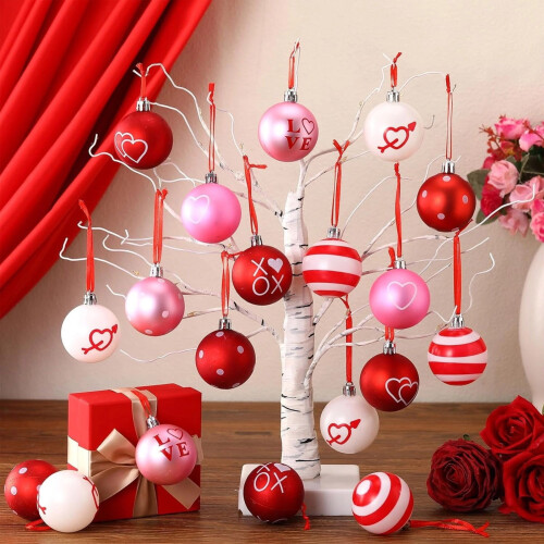 Valentinstag-Dekokugel-Set, 16-teilig, 4 cm, Kunststoff
