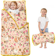 Corgi Dog and Flower Florals Toddler Nap Mats for Kids Preschool,Sleeping Mat Bag or Kids,Toddler Sleeping Bag,Toddler Nap Mat or Daycare