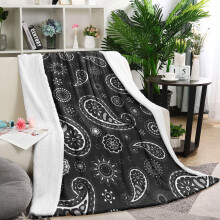 Black paisley floral lamb wool throw blanket 60x80 inches