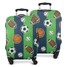 Housse de valise Ă rayures vertes avec motifs de ballons de sport pour 25-28 pouces