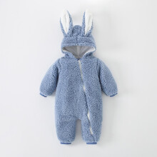 Baby Flannel Easter Romper with 3D Rabbit Ears and Hood