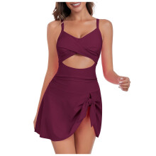 Women's V-neck cutout one-piece swimdress with tummy control