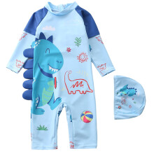 Boy's long sleeve UPF 50 rash guard swimsuit light blue