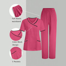 Women's V-Neck Scrub Set Hot Pink Medium