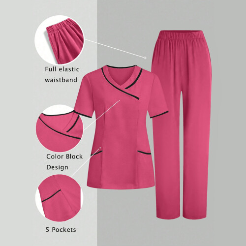Women's V-Neck Scrub Set Hot Pink Medium