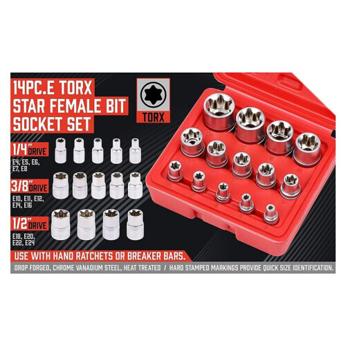 14-Delad E-TORX Socket Set Premium Torx Socket Set för , Star Socket Set, Moment Socket Set, Extern Torx Socket Set 1