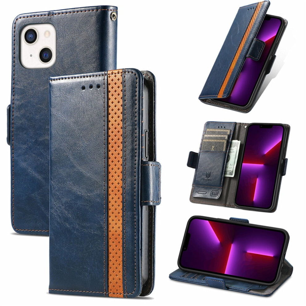 Leather Wallet Folio Case For Iphone 13 Rfid Blocking Blue 9418476967108