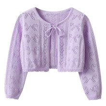 FFENYAN Girls Solid Color Lightweight Hollow-Out Cardigan,