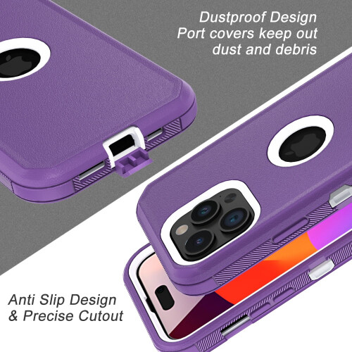 Capa Xhy para iPhone 15 Plus com protetor de tela nas cores roxo e branco. 1