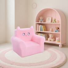 Chaise carrée rose pour tout-petits avec motif d'ours en dessin animé, adaptée à tous les âges.