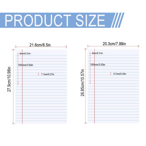 Bloco de notas pautado branco, 3 furos, 200 folhas, 20,3 x 27,9 cm (8 x 11 polegadas) 2