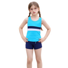Girls' Two-Piece Color-Block Tankini Set Sky Blue Size 6-12