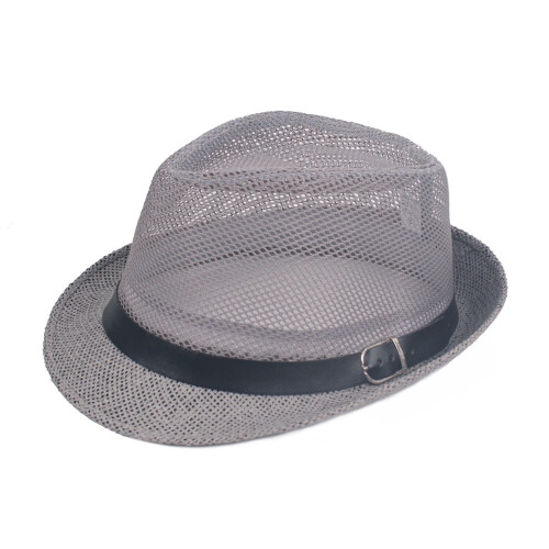 Men's Fedora Hat Grey Wide Brim Mesh Summer Sun Hat 1