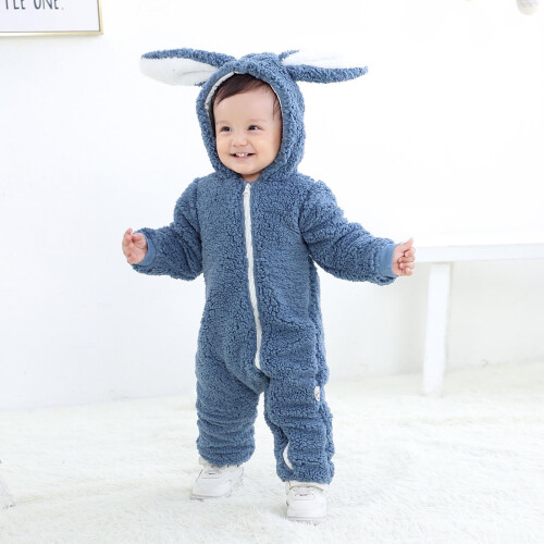 Baby Flannel Easter Romper with 3D Rabbit Ears