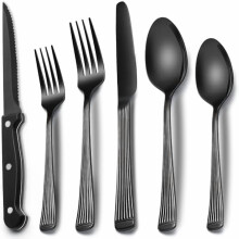 Black Hammered Stainless Steel Flatware Set 24-Piece