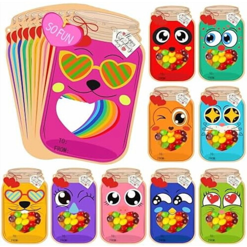 Kids' Valentine Cards Mason Jar Design 50-Pack