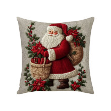 Housse de coussin de Noël 45 x 45 cm, motif bonhomme de neige, flocons et sapin, tissu peluche doux, housse de coussin festive pour canapé –