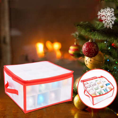 Caixa de plástico para guardar enfeites de Natal, com 2 bandejas e 32 bolas. 2