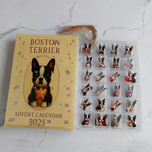 Calendário do Advento Boston Terrier com Pingente de Acrílico (1 peça)