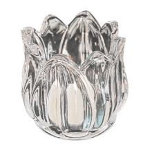 Portavelas de cristal con forma de flor vintage color turquesa