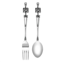 Skeleton Skull Silverware Set, 2-Pack Stainless Steel Spoon & Fork – Modern Tableware, Compatible with Halloween, Easter, Christmas