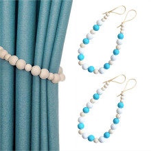 Wood Bead Curtain Tiebacks Set of 2 Natural Boho Farmhouse