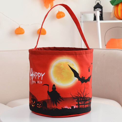 Sacola de Halloween com LED em formato de abóbora para doces ou travessuras, 23 x 24 cm (9 x 9,4 polegadas) 2
