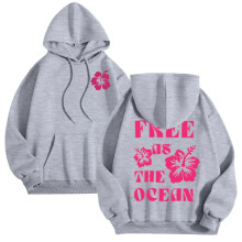 Sweat à capuche graphique pour femme, manches longues, coupe oversize, gris