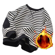 Sweat-shirt rayé à col rond pour enfant, en polaire épaisse à manches longues