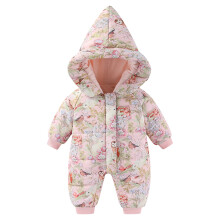 Tutina invernale da bambina, pagliaccetto imbottito con cappuccio.