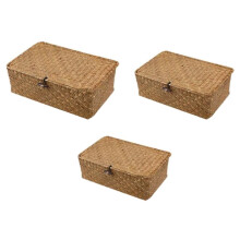 Paniers de rangement en osier avec couvercles (lot de 3), en osier naturel tressé.