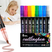 Metalliska glitterpennor med dubbla linjer, 8-pack