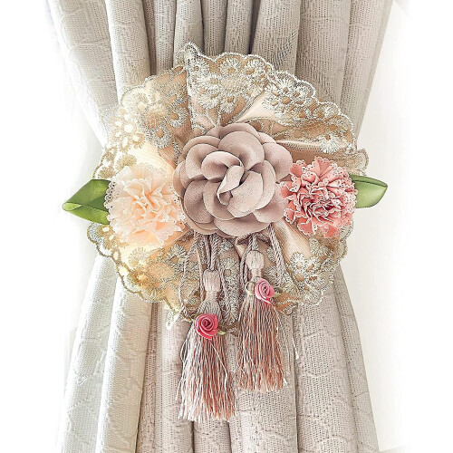 Embrasses de rideaux avec fleur et pompon (lot de 2)