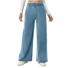 Women's Wide Leg Jeans Stretchy Mid-Rise Elastic Waist