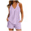 Women's Soft Solid Lounge Set V-Neck Cami and Shorts with 1