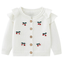 FFENYAN Girls Solid Cherry Knit Cardigan Long Sleeve