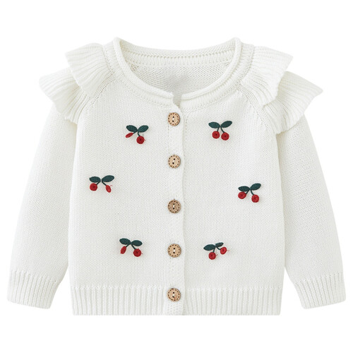 FFENYAN Girls Solid Cherry Knit Cardigan Long Sleeve
